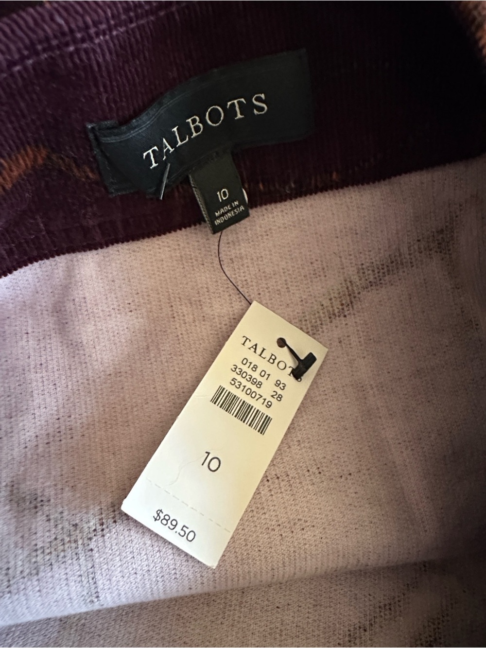Talbots Dark Plum Purple Equestrian Bridle and Bit Pattern Corduroy Skirt NWT 10 - Picture 6 of 7